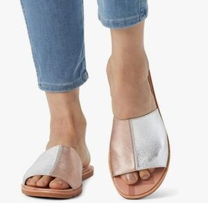 Sorel Women's Ella Block Slide Sandals Size 6.5 Gold Silver Colors